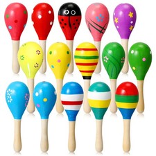 50 Pcs Mini Wooden Maracas for Kids Fiesta 17 Designs Noisemaker Mexican Cinc...