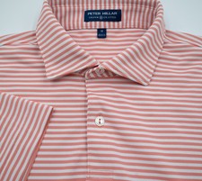 NEW Peter Millar Crown Crafted Light Pink and White Stripe Polo Shirt M