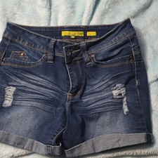 YMI WannaBettaButt Mid Rise Distressed Denim Cut Off Shorts Blue Size 3