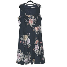 Review Dress Size 16 Fit Flare Midi Sleeveless Blue Floral Cocktail Party
