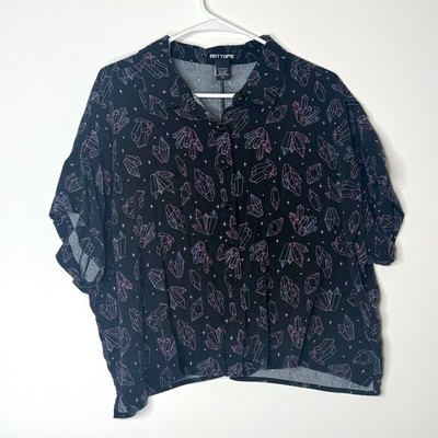 Hot Topic Womens XL Crystal Print Cropped Button Up Blouse Goth