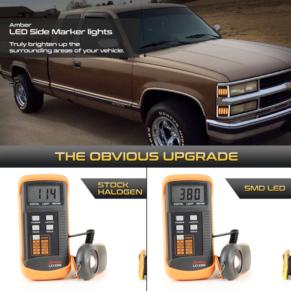 Full LED 4PC Chrome Corner Side Marker Lights For 94-98 Chevy C/K 1500 2500 3500 Foto 4 de 4