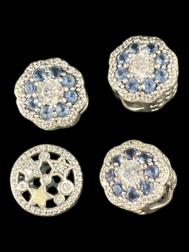 4 PANDORA Charms Sterling Silver Blue CZ Floral Openwork Stars S925 ALE - Picture 2 of 3