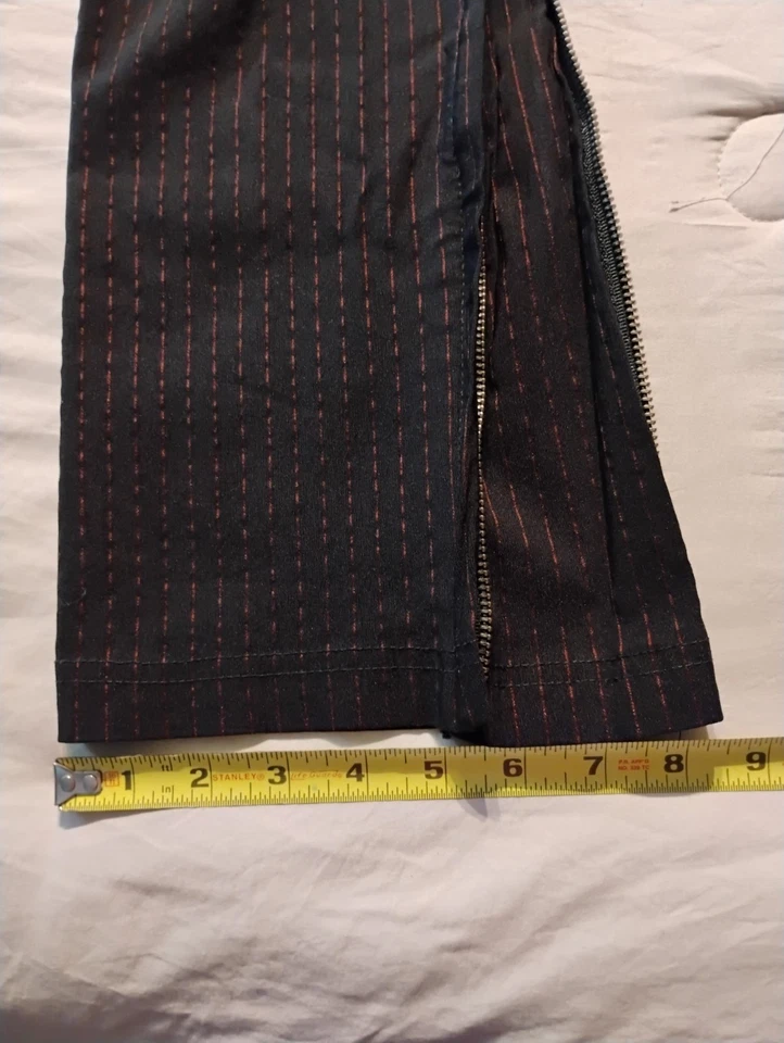 Vintage Lip Service Black Red Pinstriped Pants Flared ZIPPED Leg Size 34 Goth  - Image 4 of 4