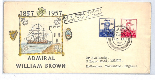 IRLAND EIRE FDC 1957 *ADMIRAL WILLIAM BROWN* Illustrated Cork{samwells}YH214