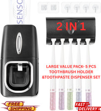 Toothpaste Dispenser  5 Toothbrush Holder Automatic Wall Mount Stand Bathroom