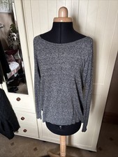 M S Marks Spencer Ladies Jumper Size S Grey Cotton Blend Fine Knit Long Sleeve