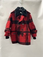 Burwell New York Boys Red Plaid Wool Pea coat Jacket Size 6 Jeffrey Boutique