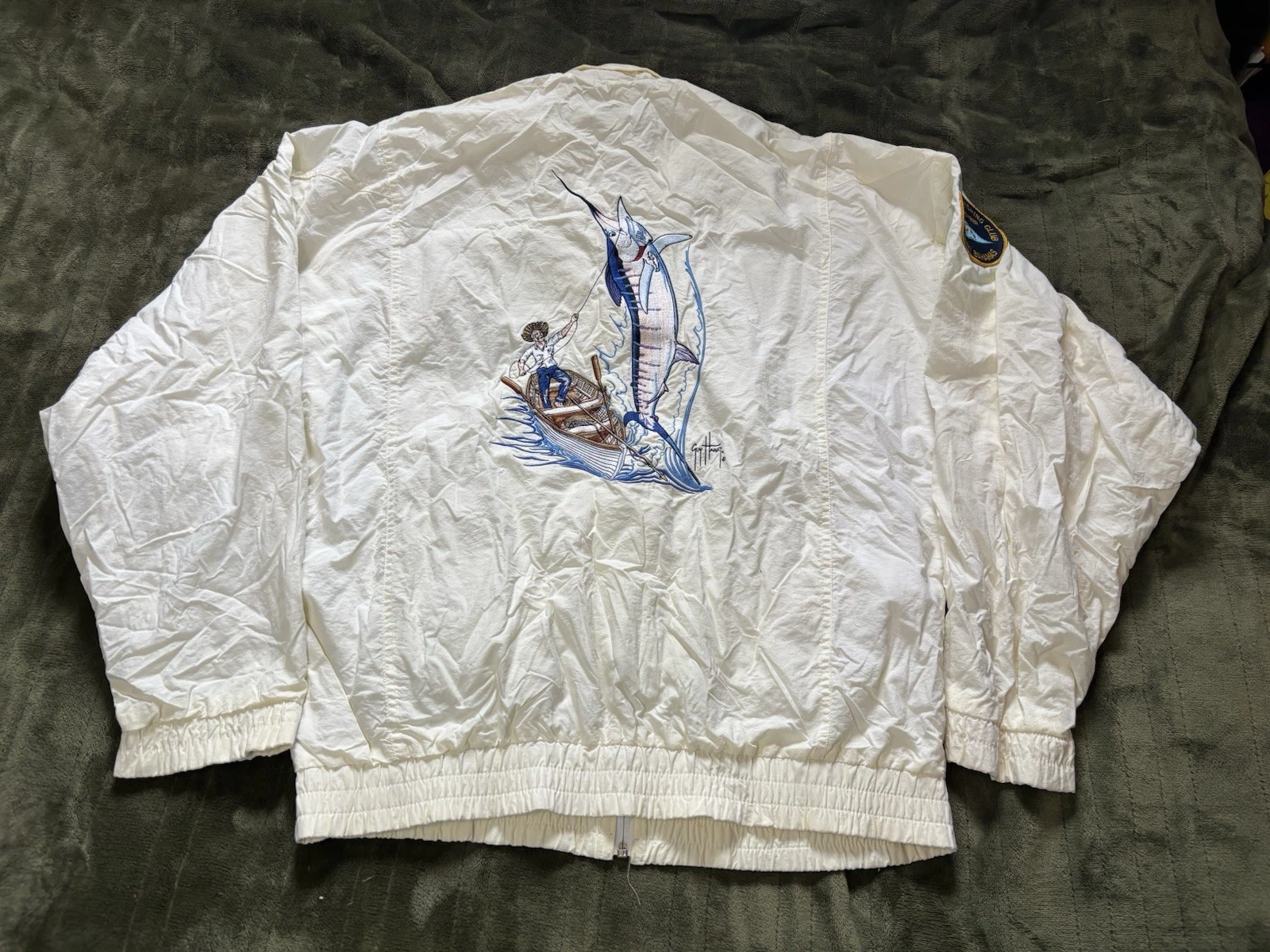 Vintage Guy Harvey Jacket Mens Medium White Full Zip Boast USA Collared Bahamas