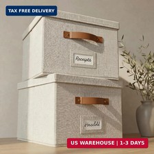 Decorative File Organizer Box Set of 2 - Collapsible Linen Filing Cabinets Sto