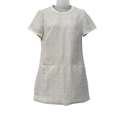 Tahari Tweed Shift Dress Women’s Small Beige Cream Short Sleeve Career Office
