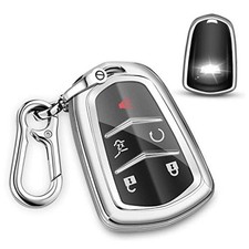 for Cadillac Key fob Cover,Soft TPU 360 Degree Car Key Case Protector Silver