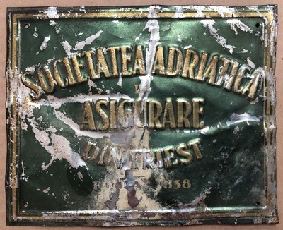 Vintage TRIEST Sign, Societatea Adriatica de Asigurare din Triest 1838, original