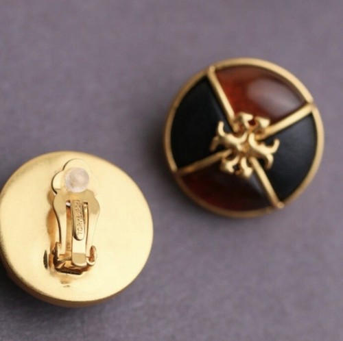 Tory Burch Kira Goldtone, Resin & Leather Logo Clip on Earrings - Picture 2 of 7