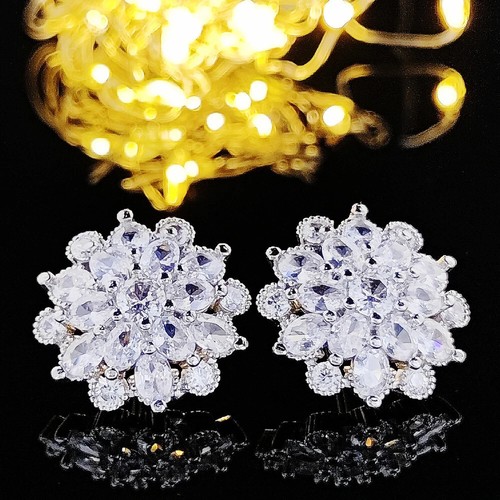 3 Ct Lab Created Diamond Real Solid 925 Sterling Silver Flower Stud Earrings - Picture 8 of 9