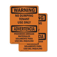 2 Pack No Dumping Tenant Use Only Bilingual OSHA Warning Sign Decal Metal