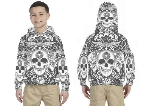 Kids Hoodie Skull Tattoo Design 7434105719711 Hoodie Unisex For Children - Picture 2 of 4