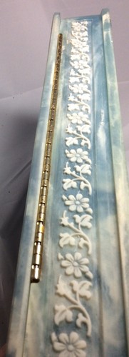 Incolay Soapstone Blue White Bird Of Paradise Floral Jewelry Trinket Box Hinged - Picture 7 of 12