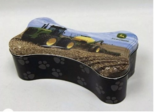 John Deere Dog Bone Shaped Treat Snack container 9"x4.5"x3" Handy Tin - Picture 4 of 6
