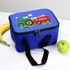 Image of Personalised Tractor Blue Lunch Bag | Insulated Lunch Bag I Back To School