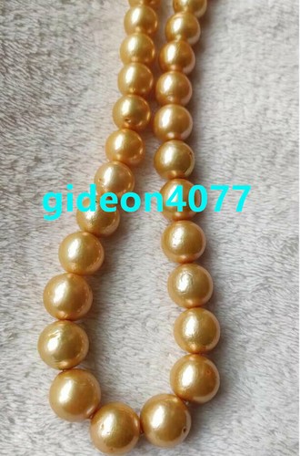 Stunning AAA++ 14mm real natural south sea Golden round pearl necklace 14k 18" - Picture 5 of 5
