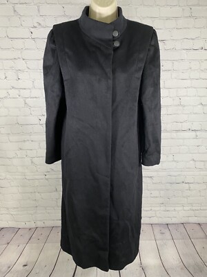 VTG Fashions By Jill Black Wool Blend Long Fly Front Button Up Overcoat Womens M