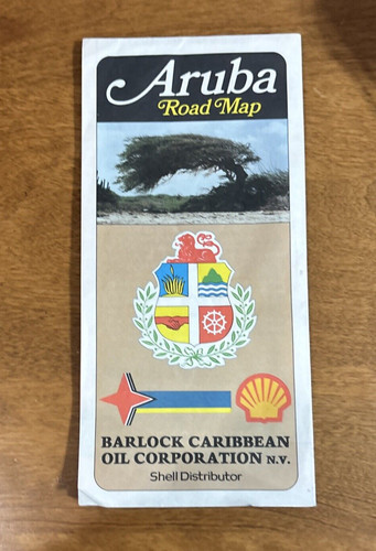 Vintage Aruba Road Map Shell Distributer Barlock Caribbean Oil Corp N.V. A-9213