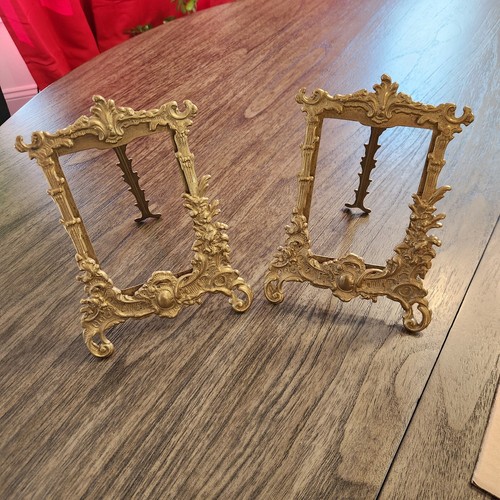 (2) Antique Baroque/Rococo/Victorian Brass Easel Picture 4x6 Frames