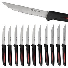 12er Messer Set Alpina Steakmesser Box Edelstahl schwarz rot K&uuml;chen Pizza Messer