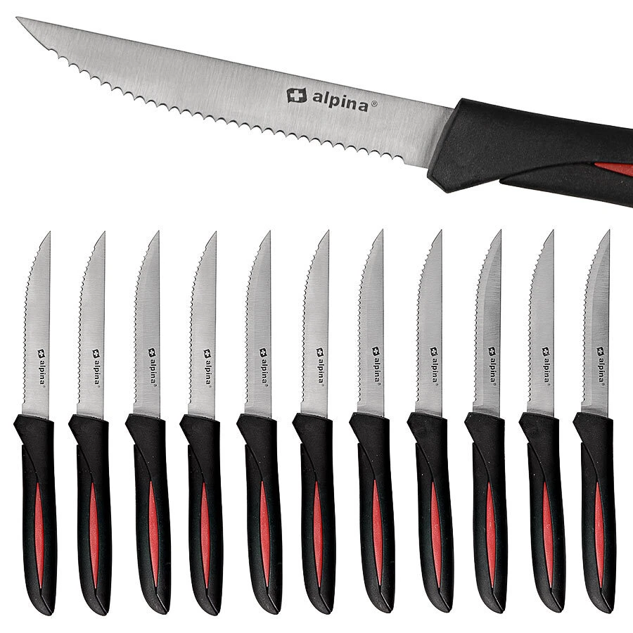 12er Messer Set Alpina Steakmesser Box Edelstahl schwarz rot Küchen Pizza Messer