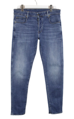 G-STAR 3301 Slim Jeans Herren W33/L34 Stretch Whiskers Verblasst Knopfverschluss
