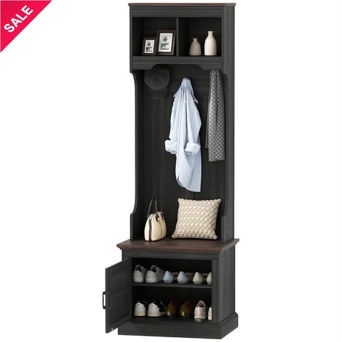 Hall Tree Clothes Toy Cubby Cabinet with Shoe Storage for Entryway Hallway Black - Picture 1 of 8