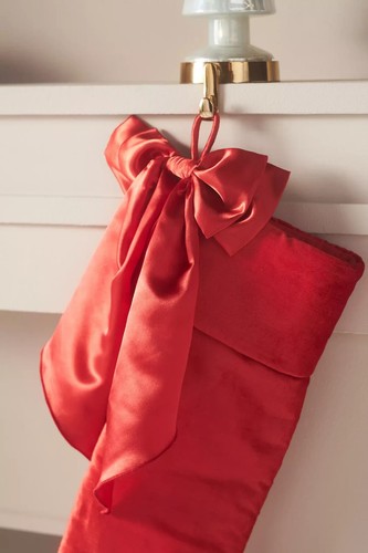 Anthropologie Velvet Stocking Satin Bow Red - Brand NEW - 2 Available - Picture 3 of 6