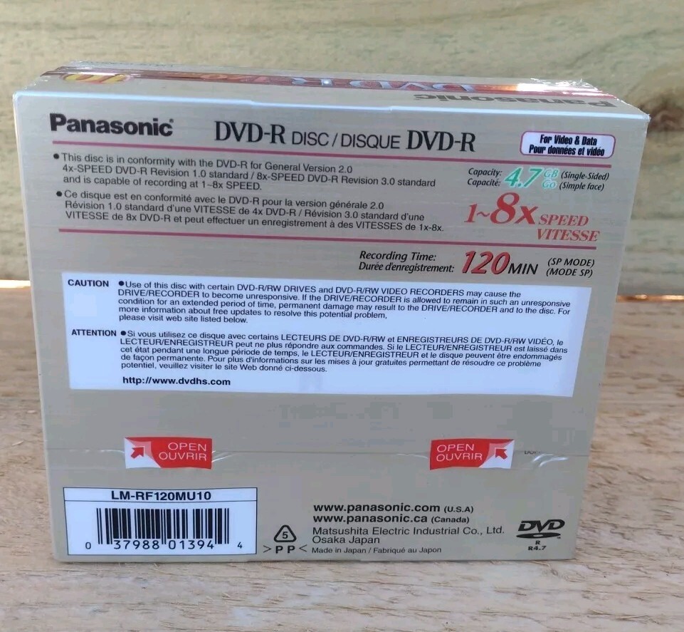 PANASONIC DVD R 10 Pack DVD+R Pack Set Blank DVDs Disk 120 Min 1