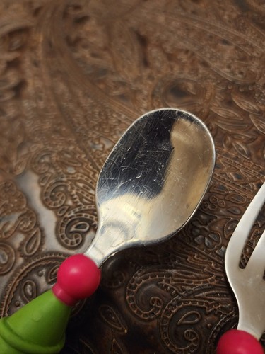 Vintage Gerber Fork And Spoon Set. Green, Chunky Knubby Handle, 5". - Picture 2 of 12