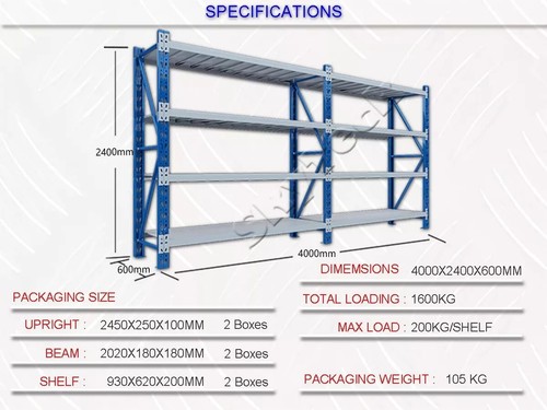 4M WAREHOUSE METAL SHELVING WORKBENCH SHOP SHED RACKING SYSTEM 800kg 4-4024BG - Picture 5 of 22