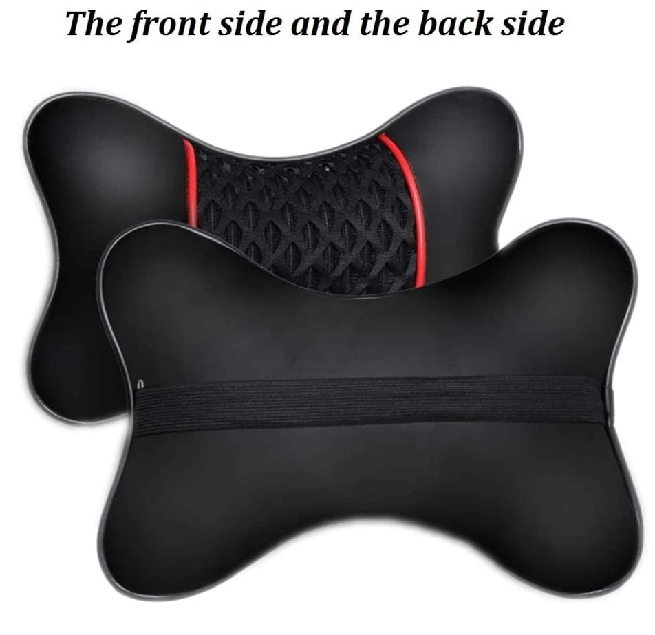 Almohadilla de cojín de reposacabezas 3D para asiento de coche de cuero PU rojo negro 2 piezas Foto 3 de 4