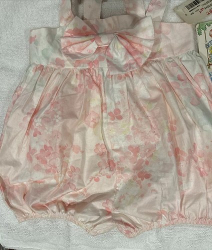 Traje de sol vintage rosa floral para bebé burbuja rosa rima 12 meses nuevo con etiquetas - Imagen 3 de 5