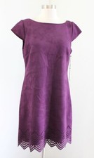 NWT Vince Camuto Purple Faux Suede Lasercut Eyelet Trim Cap Sleeve Dress Size 10