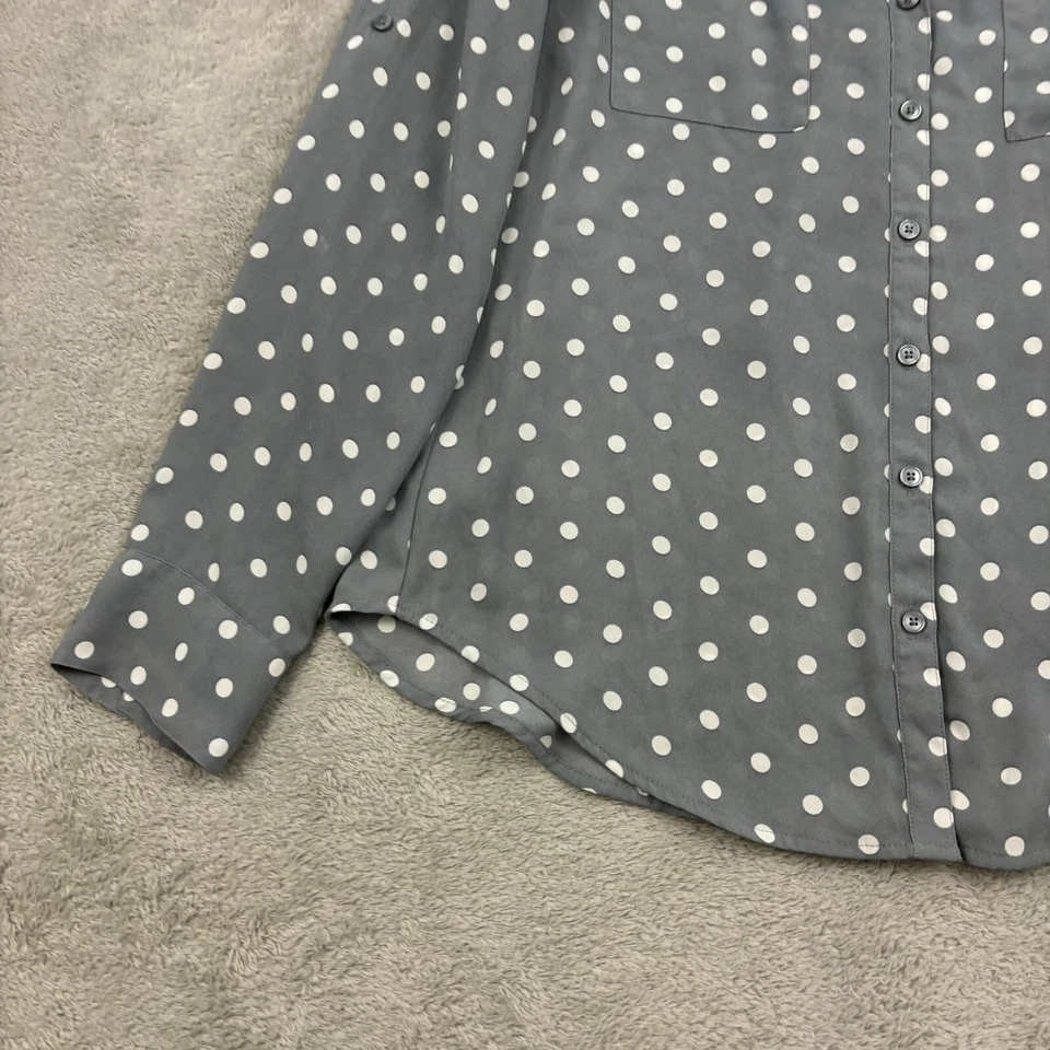 Camisa Express Portofino Mujer S Gris Lunares Transparente Pestaña Enrollable Manga Carrera Trabajo Foto 4 de 4