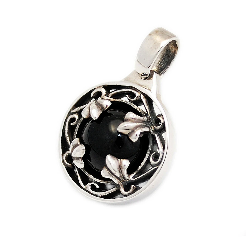 COLGANTE GÓTICO MOTOCICLISTA PLATA ESTERLINA 925 CRISTAL ÓNIX NEGRO FLEUR DE LIS ec-050 Foto 4 de 4