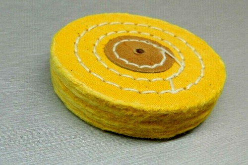3" Muslin Yellow Buff Wheel Chemkote Treated 40Ply 3Row Stitched Leather Center - Picture 5 of 8