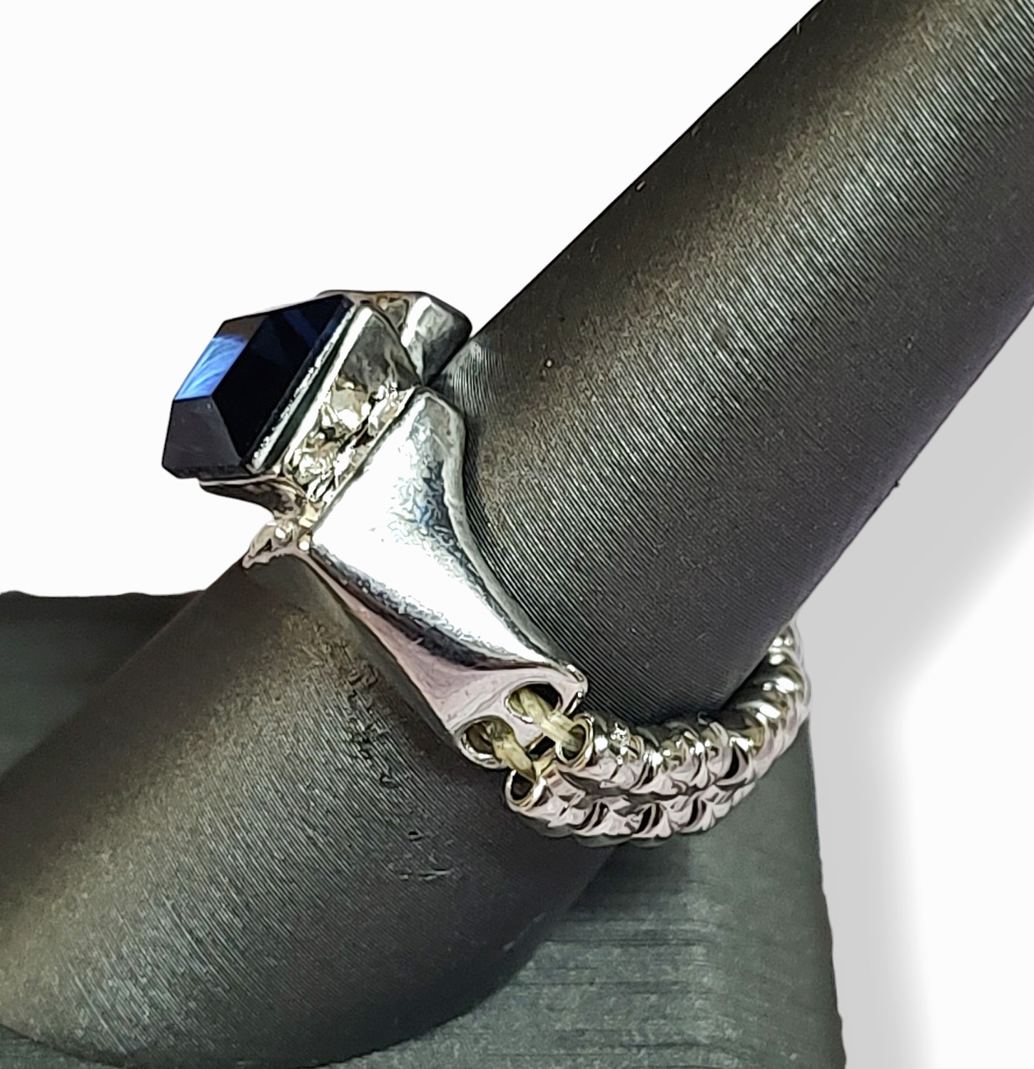 Adjustable Blue Ring Silver Tone Ring - image 2