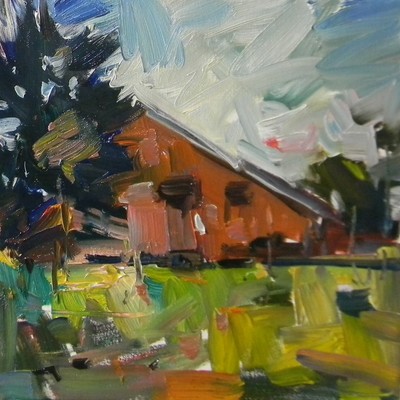 Jose Trujillo Impressionism Oil Painting Woods Field Cabin