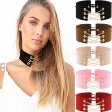 Gothic Velvet Wide with Chain Choker Necklace Punk Adjustable Collar Accessories