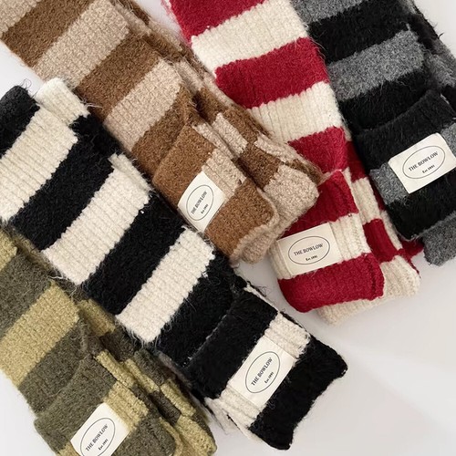 Striped Long Scarves Multicolor Knitted Scarf Thickened Black White Shawl Wrap - Picture 10 of 28