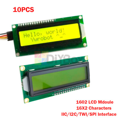 10Pcs 162 1602 16X2 LCD Display Yellow IIC/I2C/TWI/SP  I Serial Interface Module