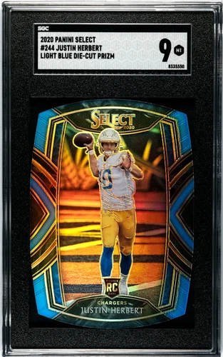 2020 Select #244 Justin Herbert Rookie Club Level Light Blue Die-Cut Prizm SGC 9