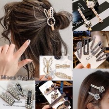 US 2-8PCS Crystal ponytail Hair Clips Bangs Elegant Hair Jewelry Pearl Hairpins