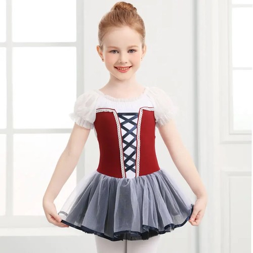 Girls Ballet Dress Puff Short Sleeve Ballet Tutu Dress Leotard Dress Birthday - Picture 26 of 26